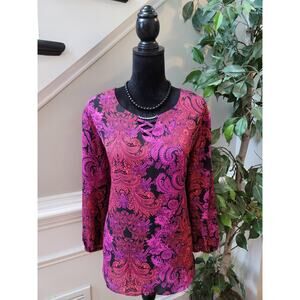 Est 1846 Blouse XL Multi Paisley Criss Cross Split Drop Shoulder Curved Pullover